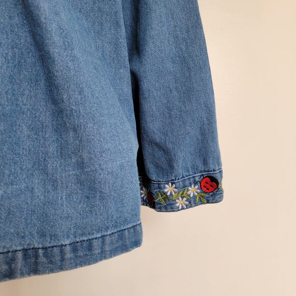 Country Store Denim Jacket Ladybug Floral Embroidery Zip Front Women Large - Picture 6 of 10